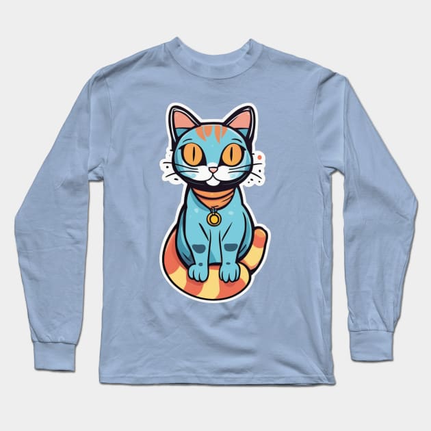 Cute colorful Cartoon funny Cat Long Sleeve T-Shirt by Tanguarts